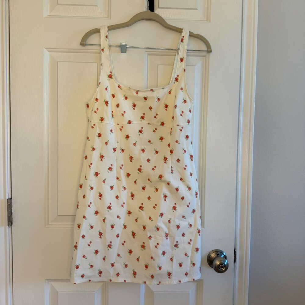 Picot-trimmed jersey dress - Cream/Roses H&M